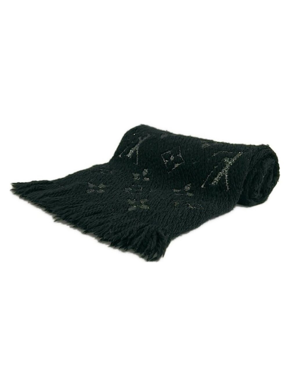 Louis Vuitton Scarf Logomania Shine Black Silver Wool Silk
